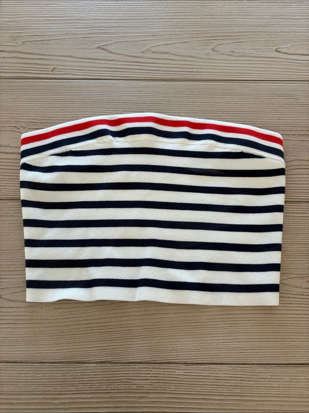 LOFT Navy, White & Red Striped Strapless Crop Top